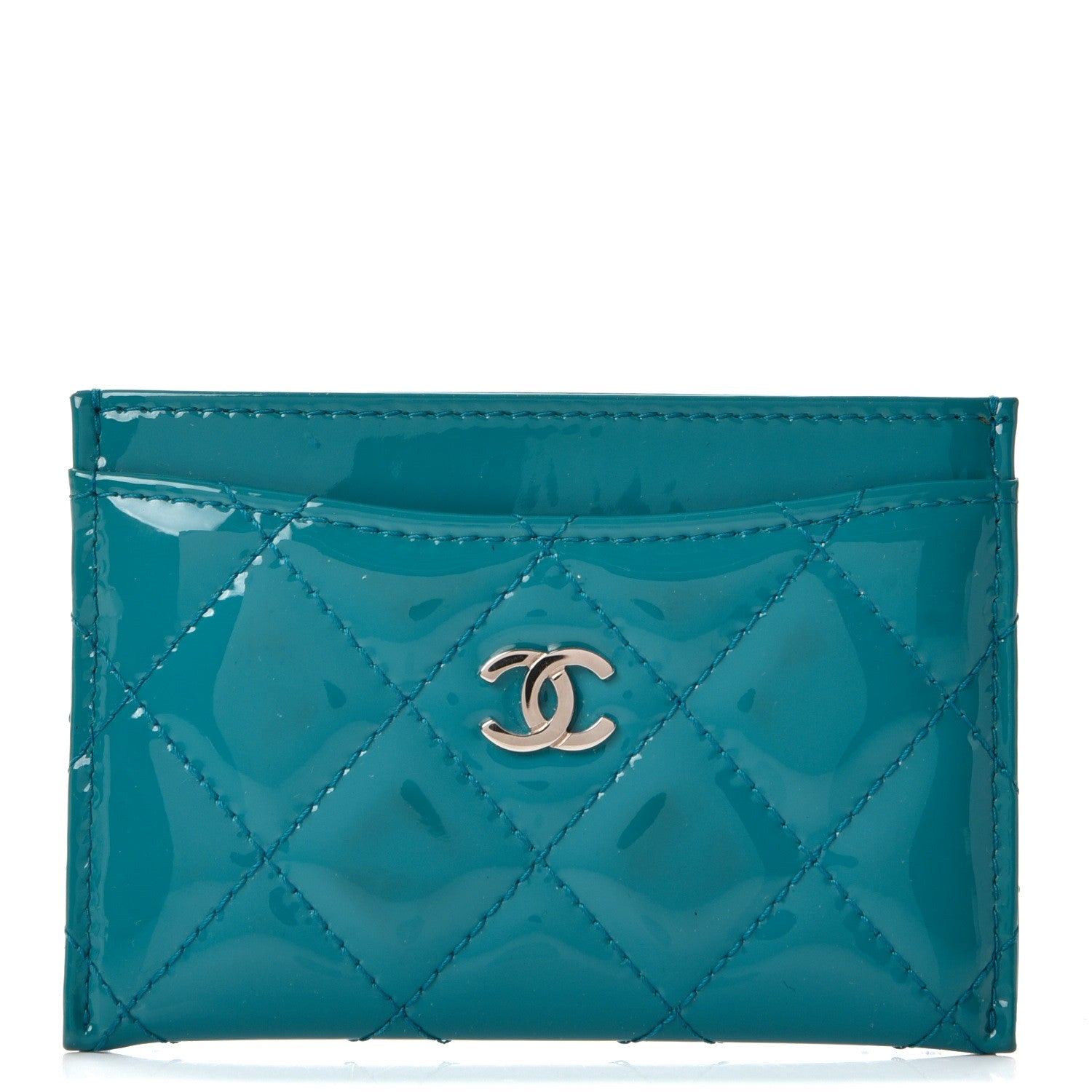 Chanel Patent Quilted Card Holder Turquoise 1 of 10