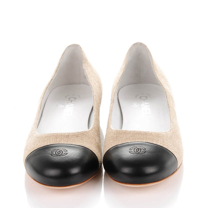 Chanel Linen Lambskin Cap Toe Ballerina Flats 39 Beige Black 2 of 8