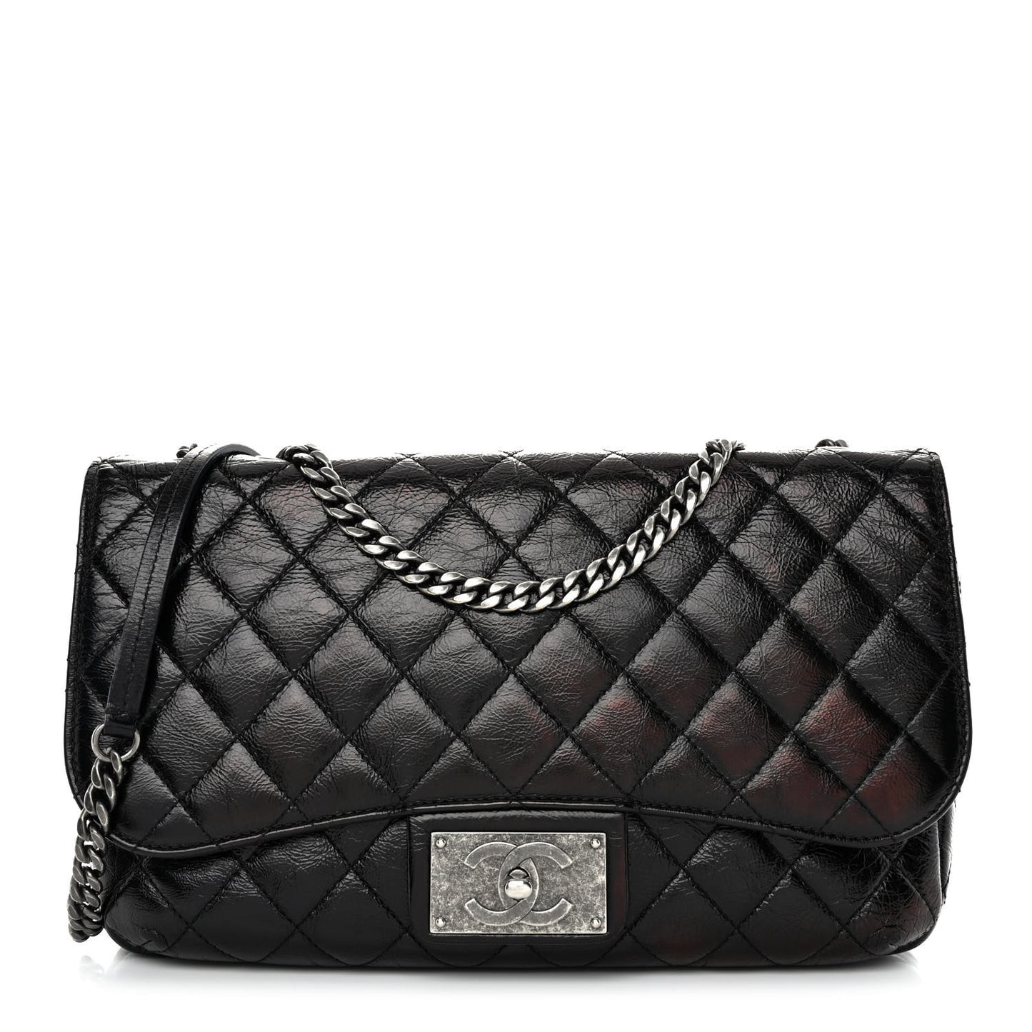 Shiny Goatskin Quilted Flap Black