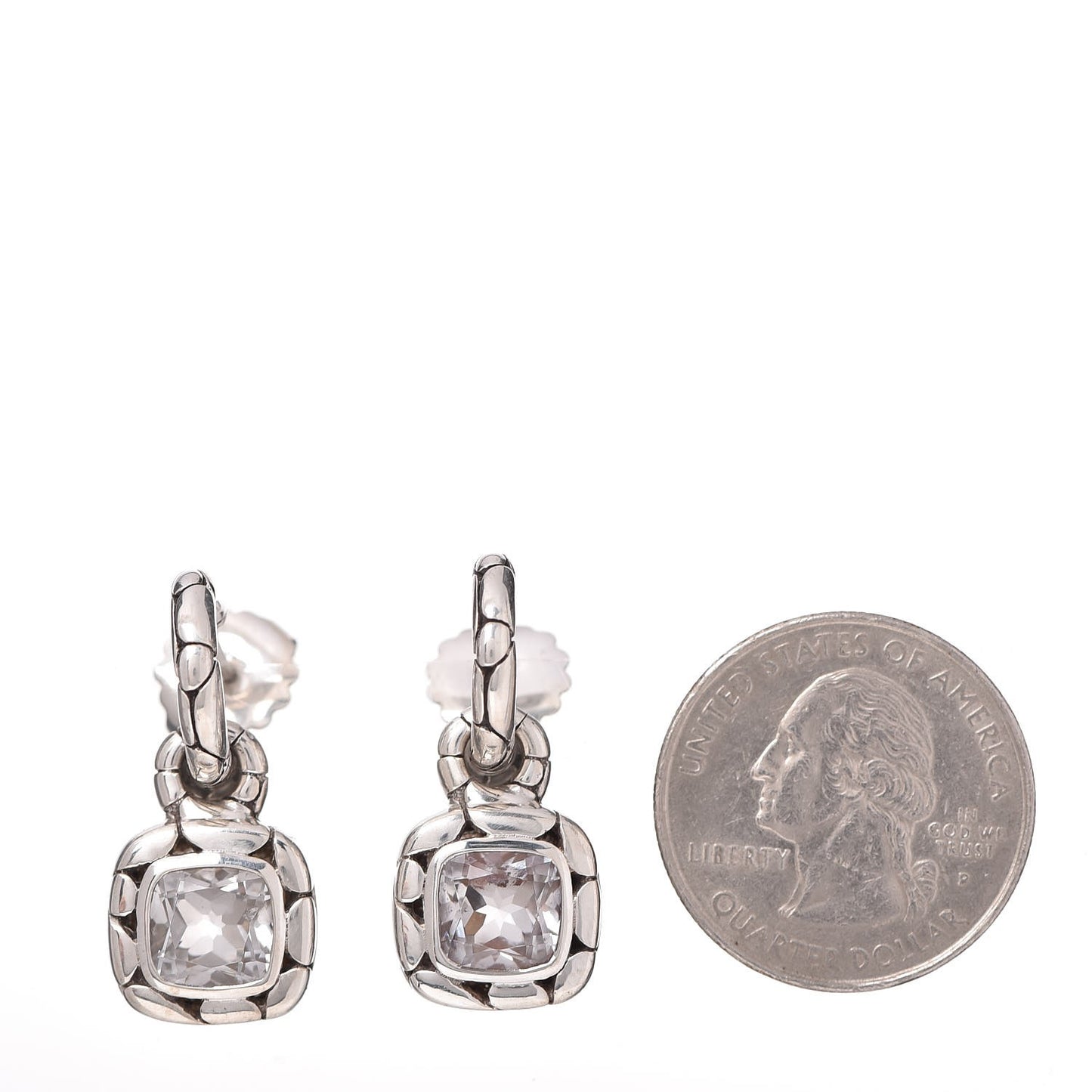 Sterling Silver White Topaz Kali Square Drop Earrings