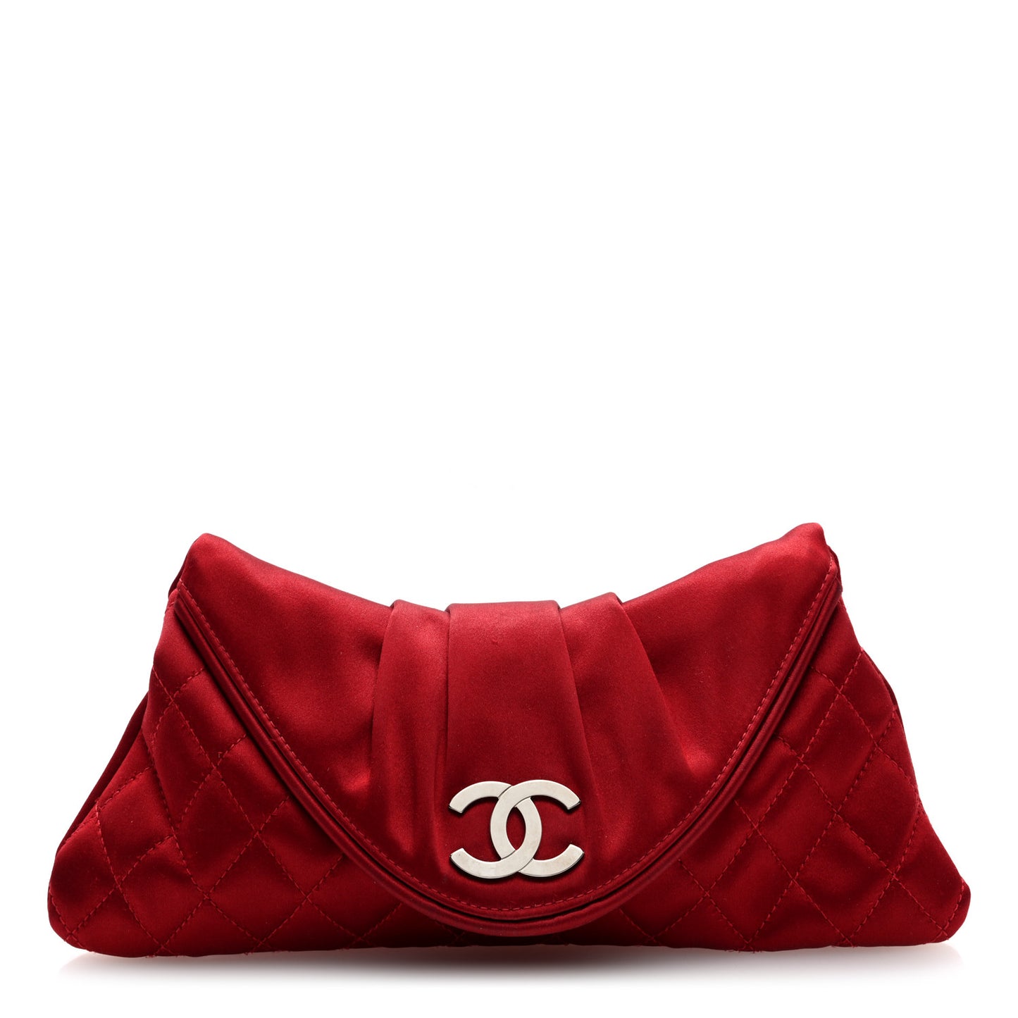 Satin Quilted Half Moon Clutch Red