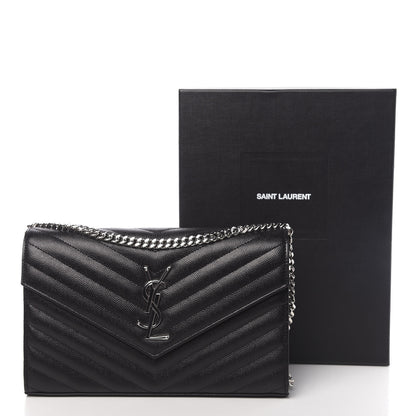 Saint Laurent Grain De Poudre Matelasse Chevron Monogram Chain Wallet Black 11 of 11