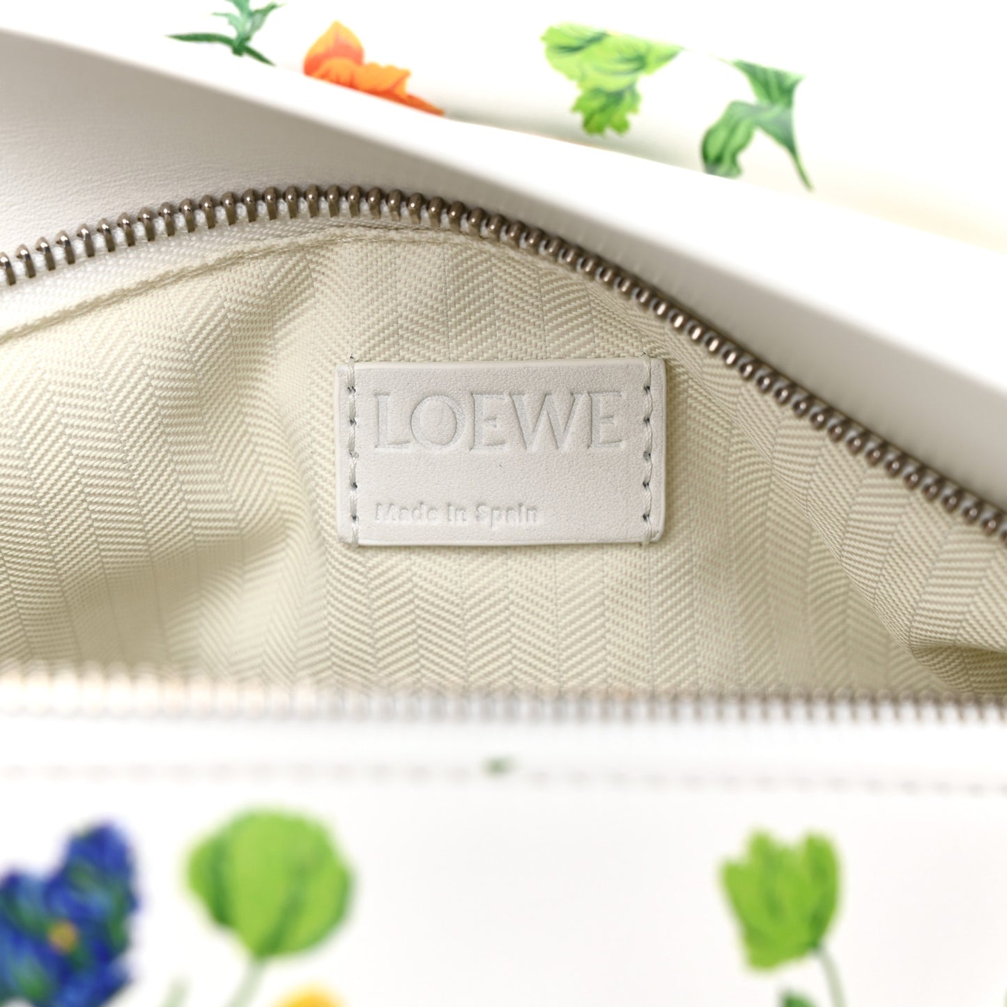 Satin Calfskin Flower Print Small Puzzle Edge Bag White Multicolor