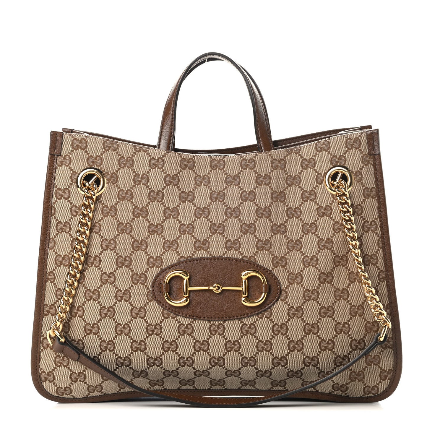 Monogram Calfskin Medium Horsebit 1955 Tote Bag Beige Brown Sugar
