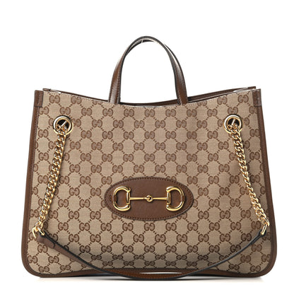 Gucci Monogram Calfskin Medium Horsebit 1955 Tote Bag Beige Brown Sugar 1 of 11