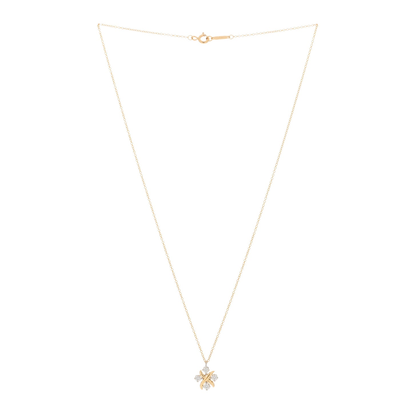 Platinum 18K Yellow Gold Diamond Schlumberger Lynn Pendant Necklace