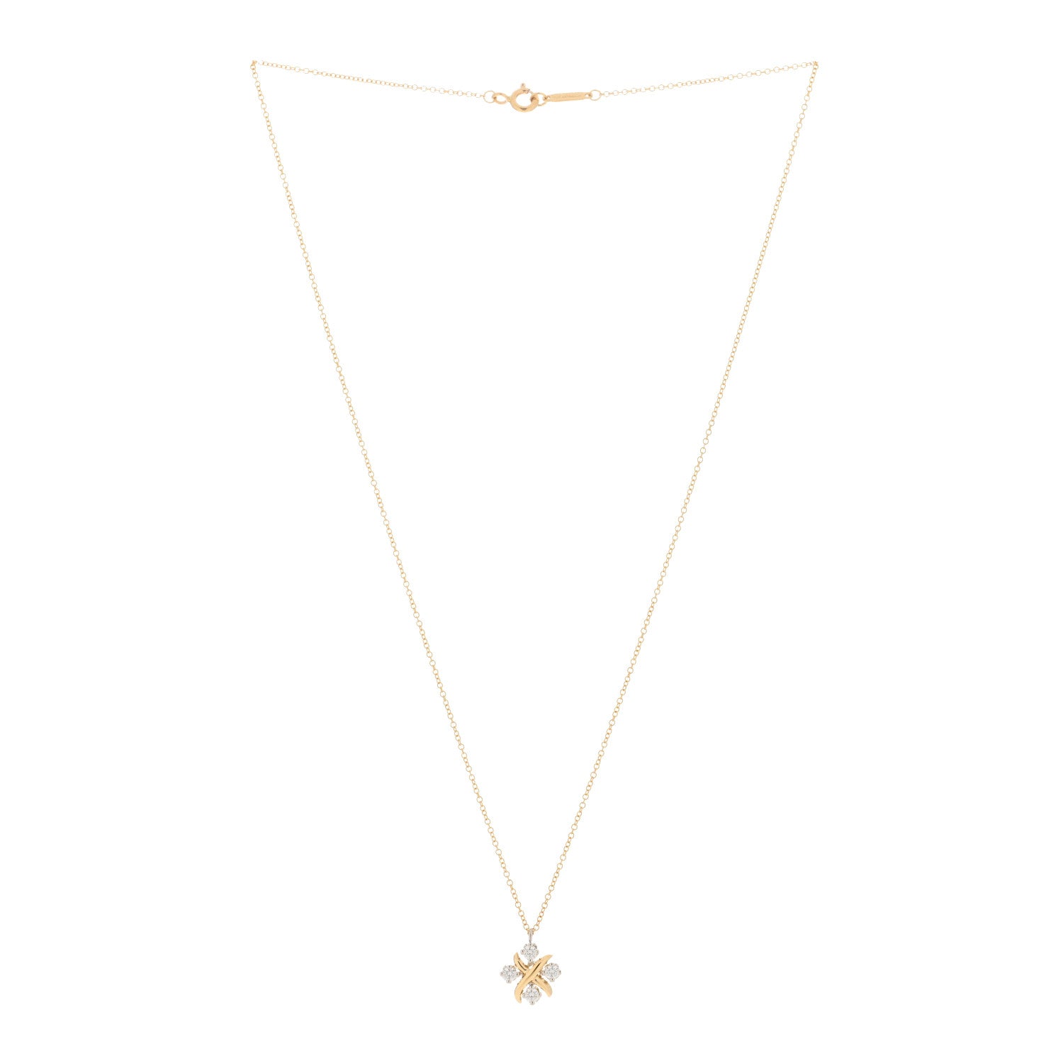 Tiffany Platinum 18K Yellow Gold Diamond Schlumberger Lynn Pendant Necklace 2 of 4