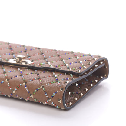 Valentino Garavani Grained Calfskin Beaded Rockstud Spike Wallet on Chain Light Cuir 8 of 11
