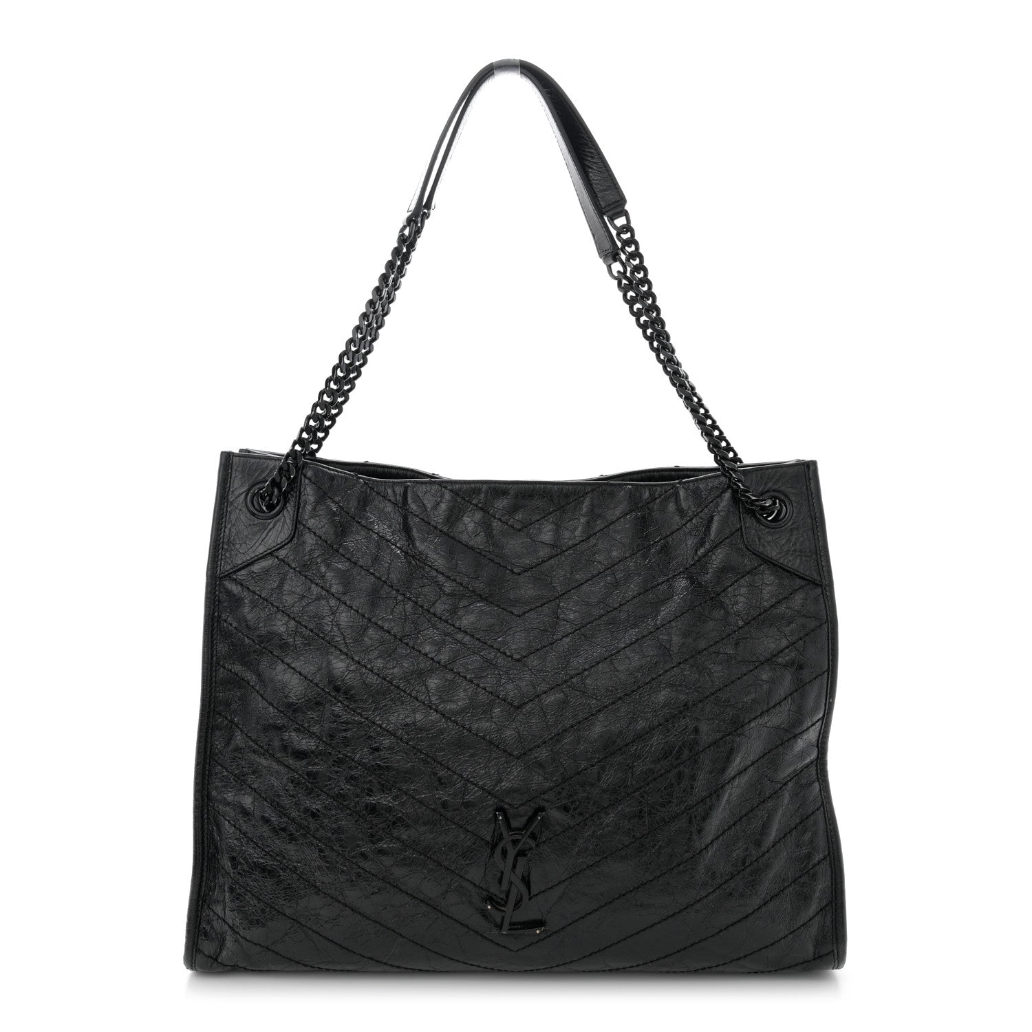 Saint Laurent Crinkled Calfskin Matelasse Monogram Large Niki Shopper Tote Black 1 of 14
