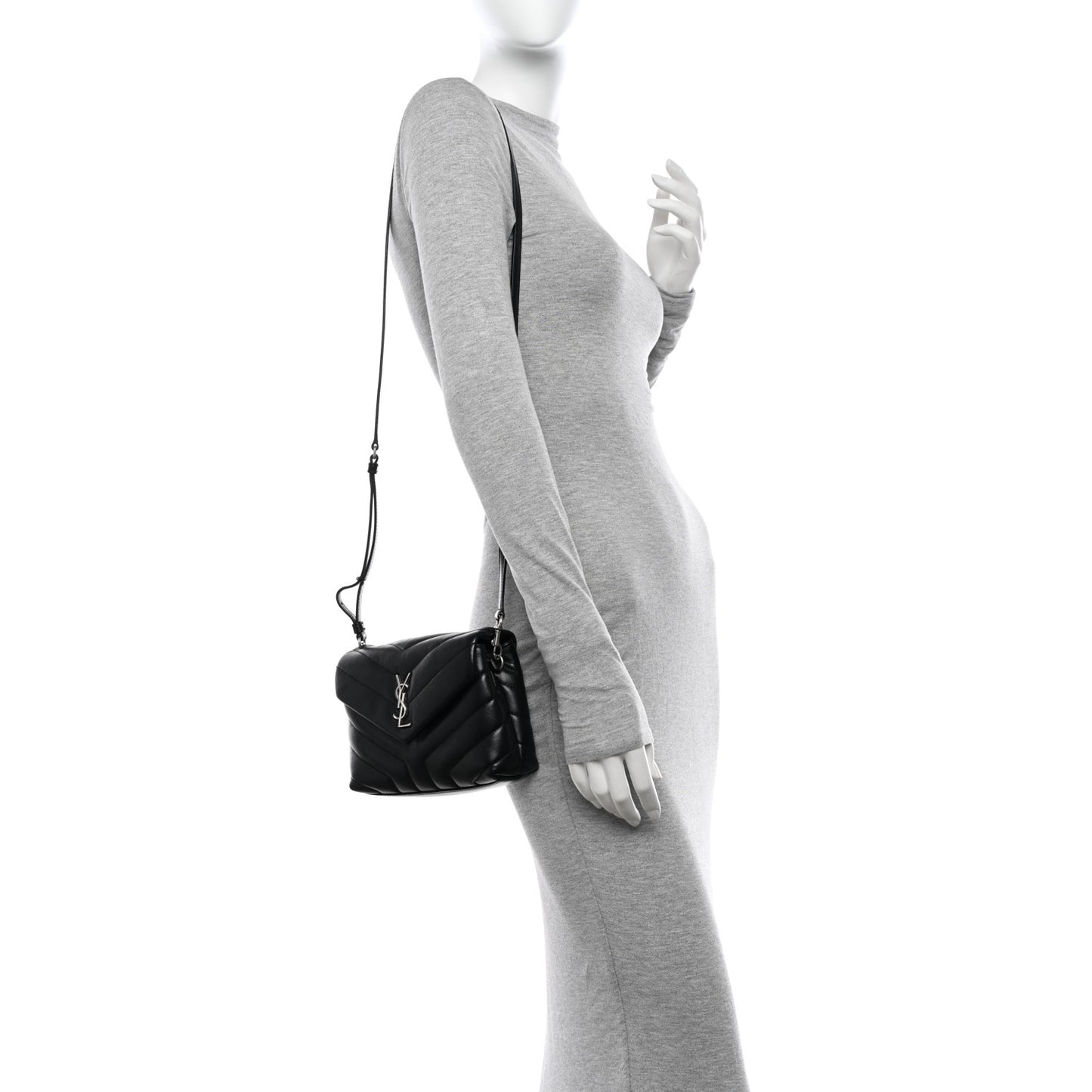 Calfskin Y Quilted Monogram Toy Loulou Crossbody Bag Black