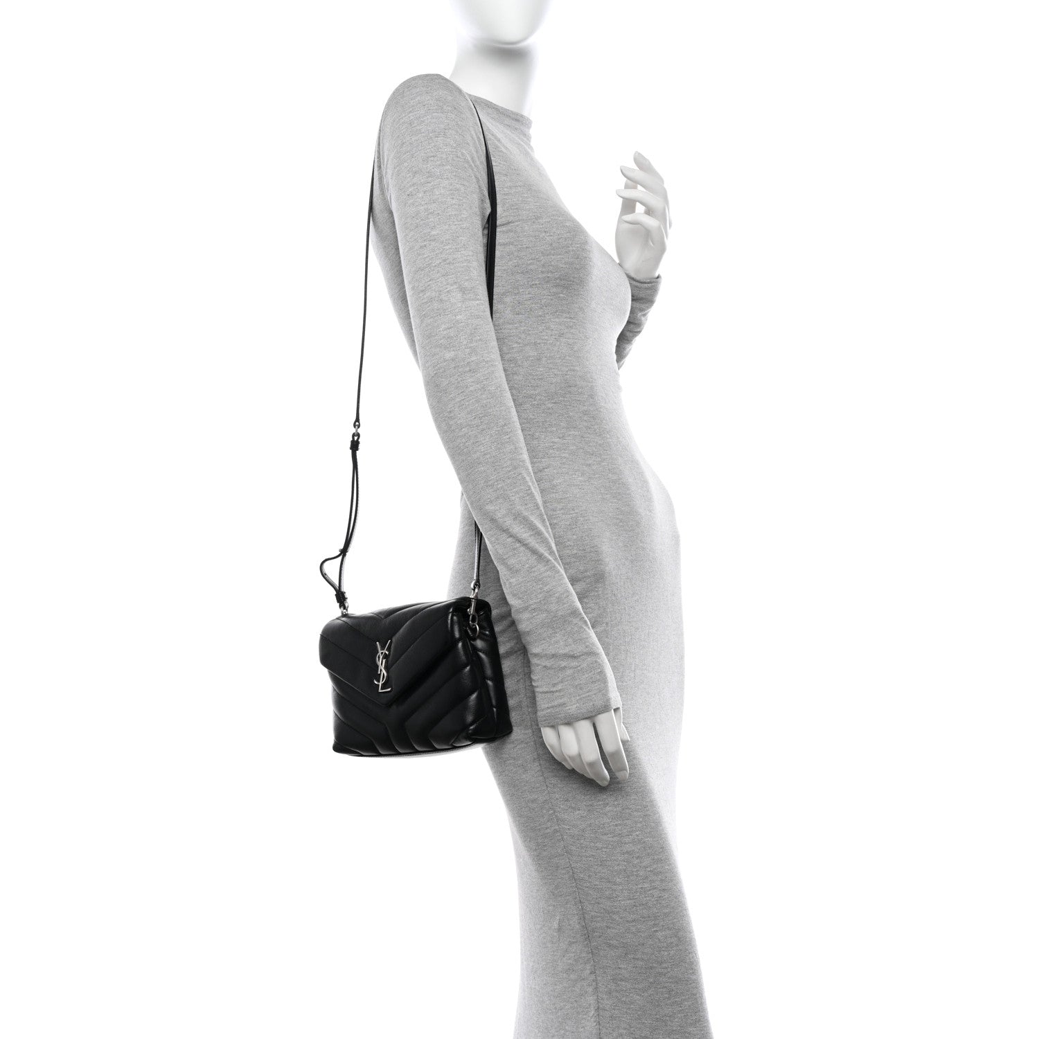 Saint Laurent Calfskin Y Quilted Monogram Toy Loulou Crossbody Bag Black 2 of 11
