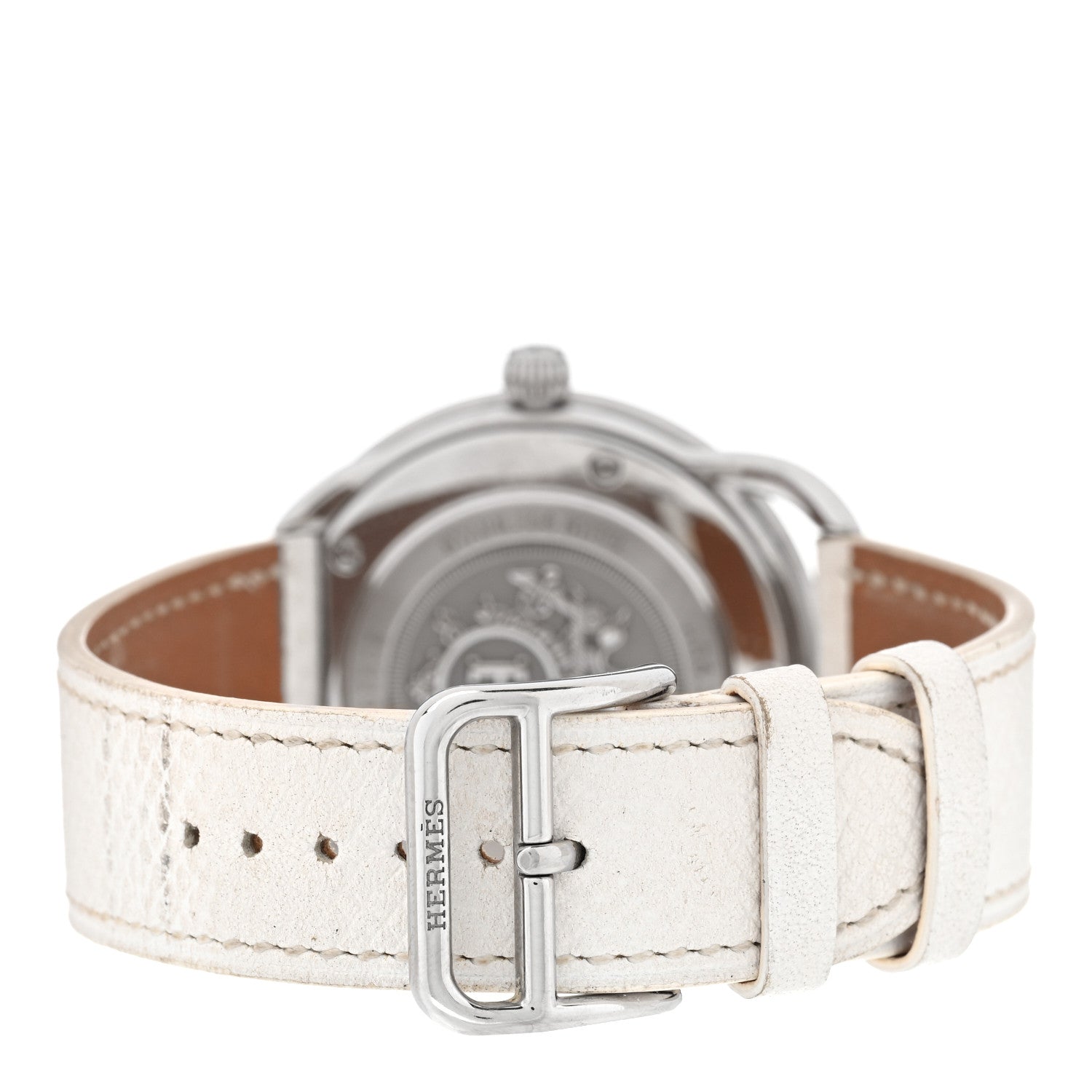 Hermes Stainless Steel Epsom Diamond Bezel Mother of Pearl 38mm Arceau Quartz Watch Blanc 3 of 4