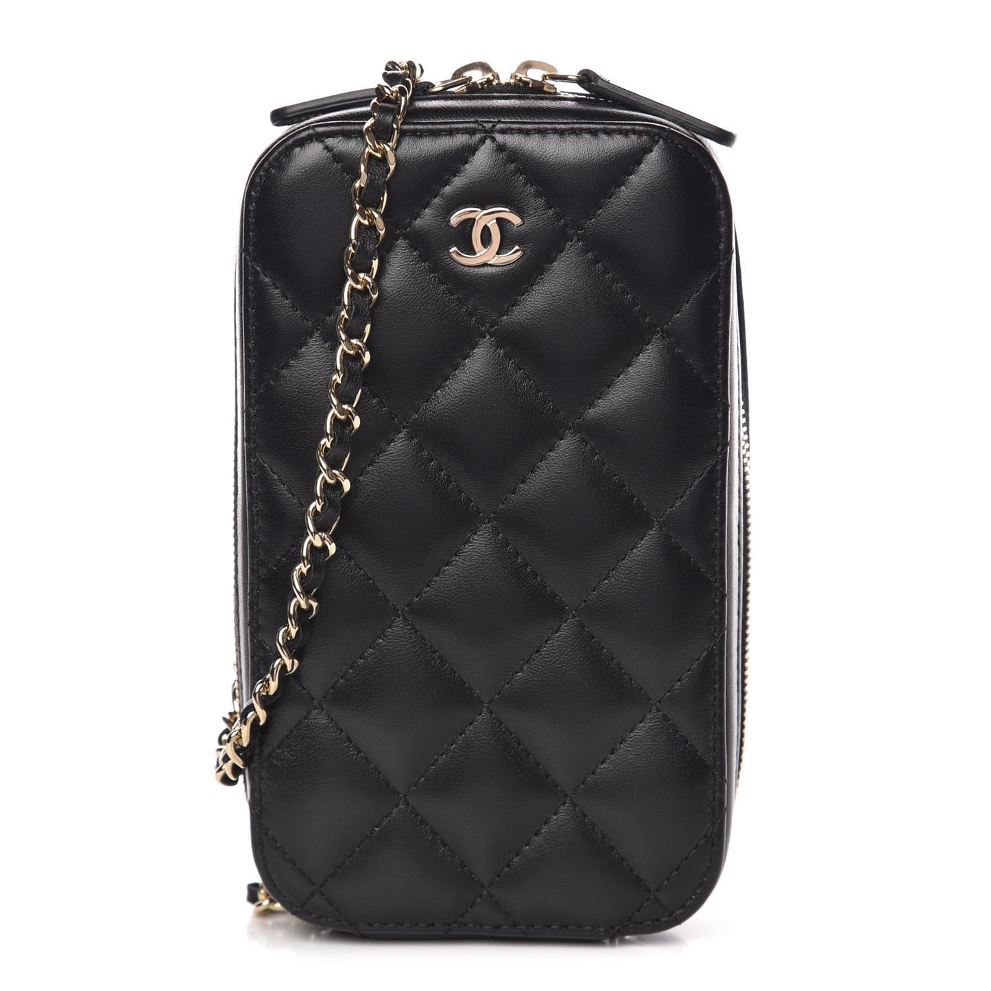 Lambskin Quilted Zip Phone Case Black