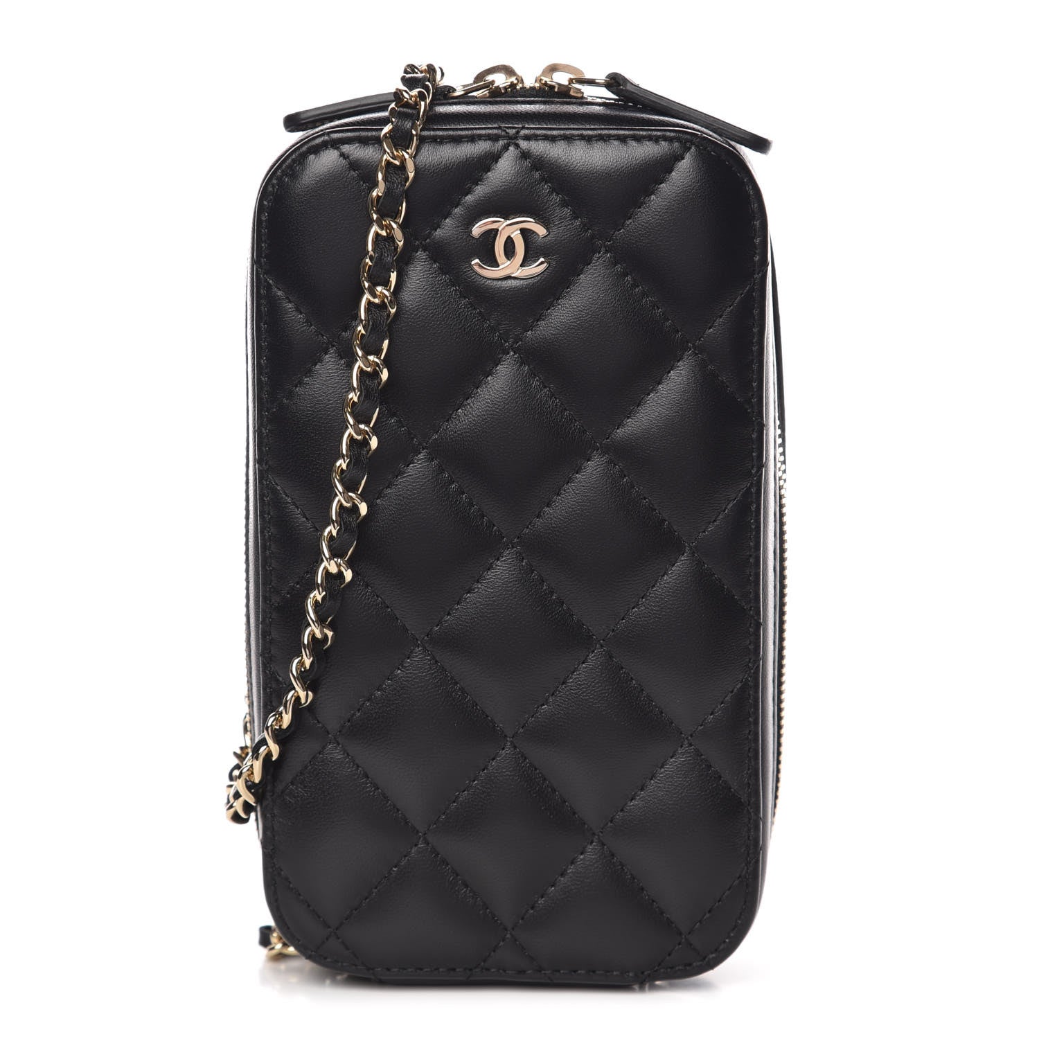 Chanel Lambskin Quilted Zip Phone Case Black 1 of 10