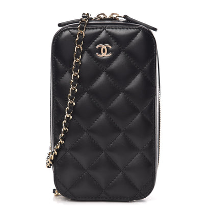 Chanel Lambskin Quilted Zip Phone Case Black 1 of 10
