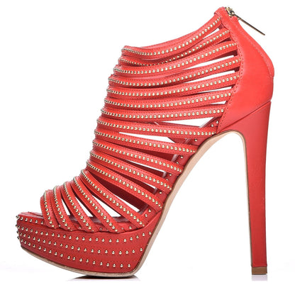 Christian Dior Calfskin Caged Studded Sandals 35 Rouge 1 of 12