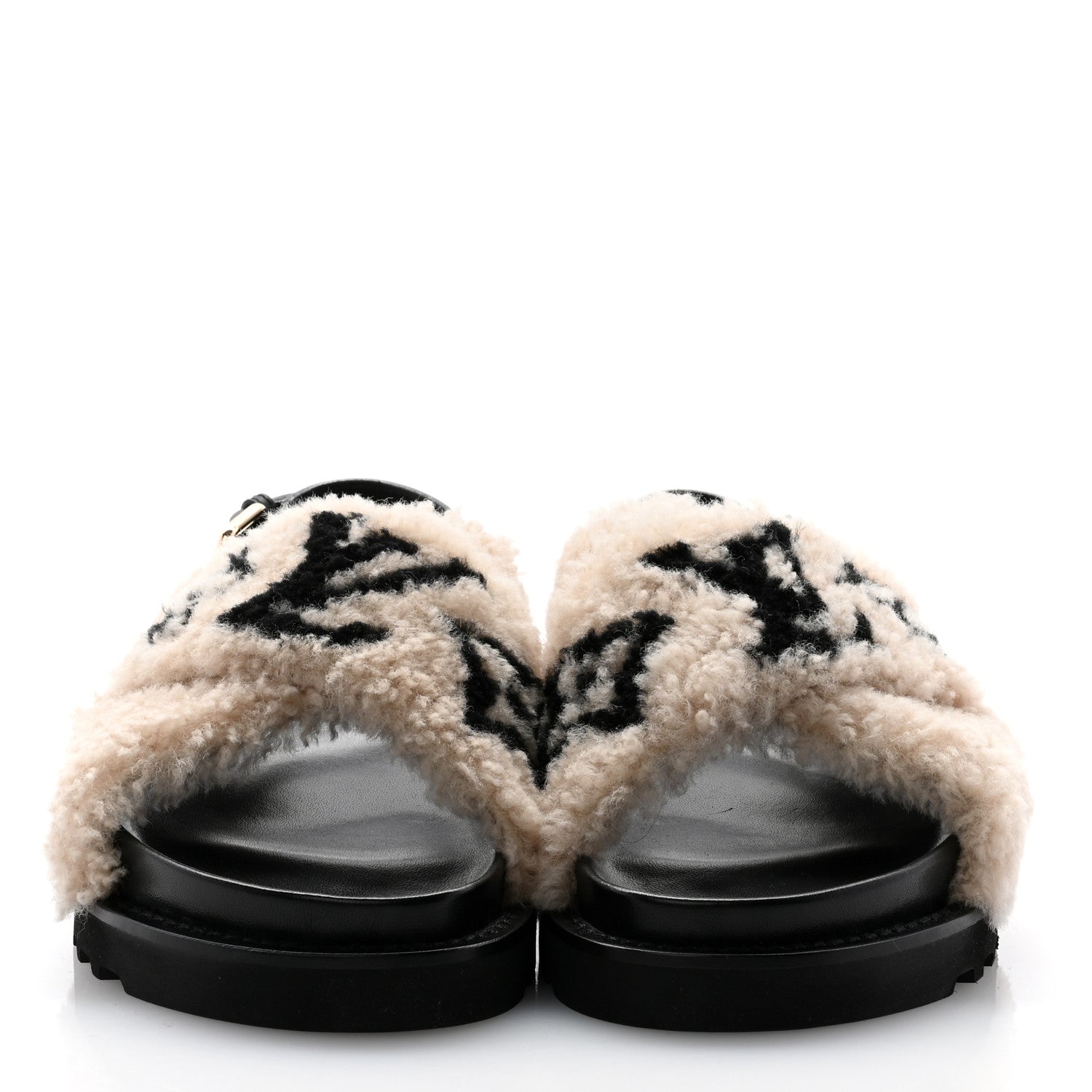 Louis Vuitton Shearling Paseo Sandals 39 Black 2 of 8