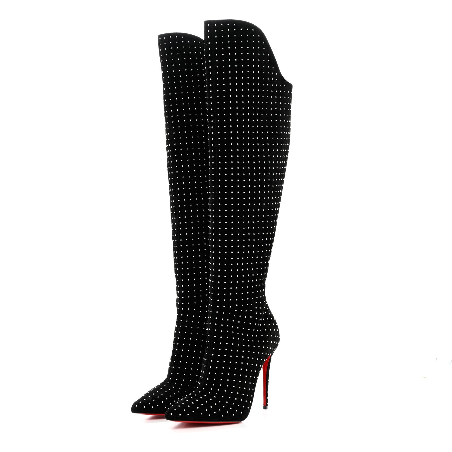 Christian Louboutin Suede Studded Alta Botta 100 Knee High Boots 38.5 Black Silver 3 of 6