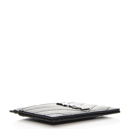 Saint Laurent Grain De Poudre Matelasse Chevron Monogram Credit Card Case Black 4 of 7