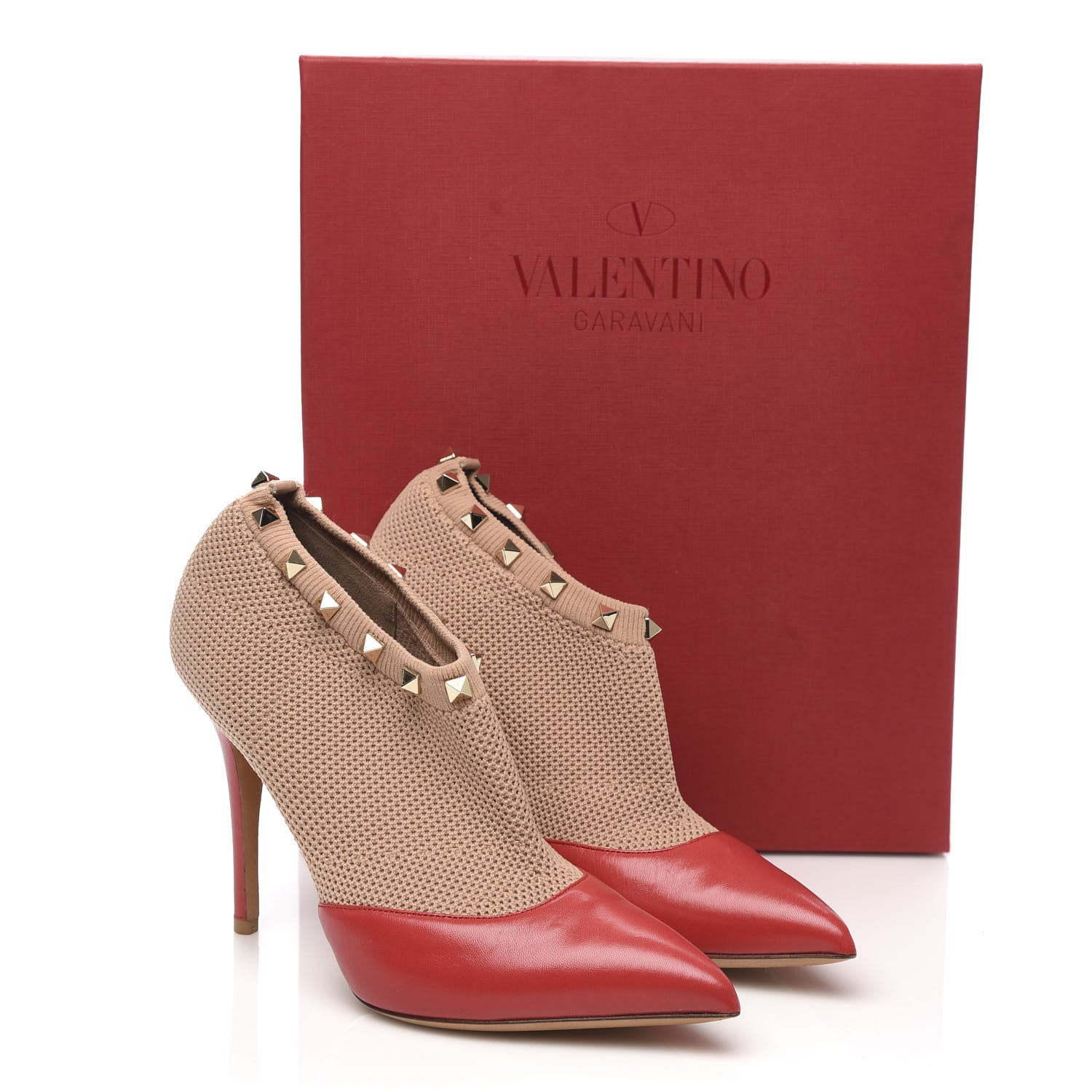 Valentino Garavani Nappa Knit Rockstud 105mm Sock Booties 37 Red 8 of 8