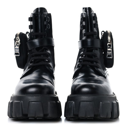 Prada Spazzolato Rois Nylon Metal Triangle Logo Monolith Pouch Pocket 55mm Boots 37.5 Black 3 of 9