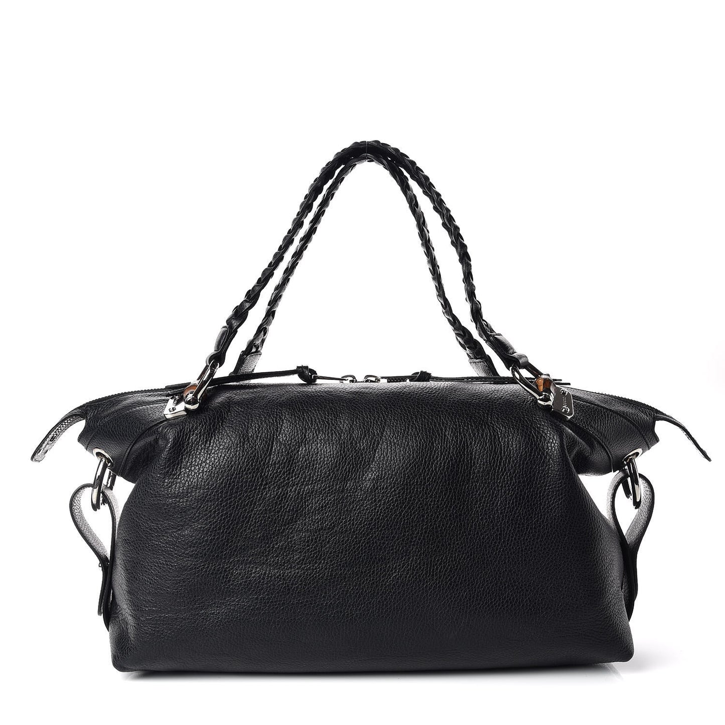 Pebbled Calfskin Large Bamboo Bar Tassel Shoulder Bag Black