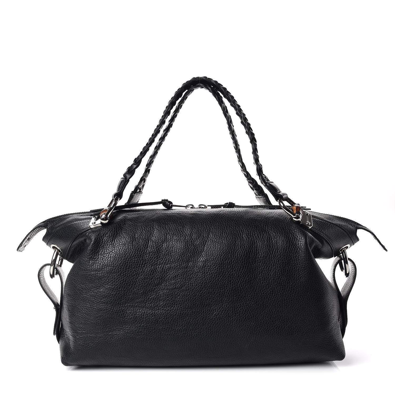 Gucci Pebbled Calfskin Large Bamboo Bar Tassel Shoulder Bag Black 1 of 9