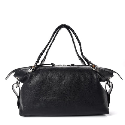 Gucci Pebbled Calfskin Large Bamboo Bar Tassel Shoulder Bag Black 1 of 9