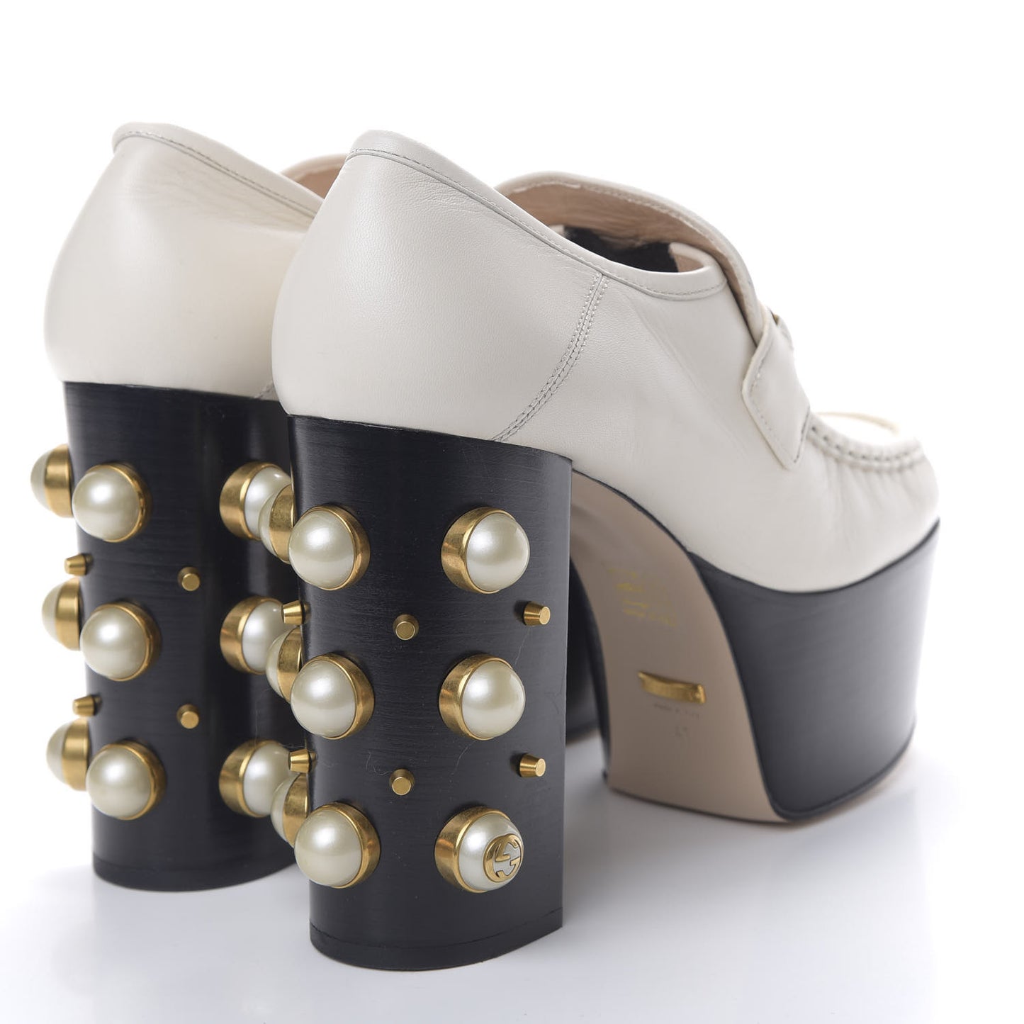 Malaga Kid Pearl Studded Vegas Platform Loafers 41 Mystic White