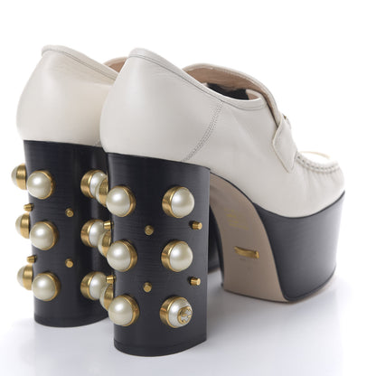 Gucci Malaga Kid Pearl Studded Vegas Platform Loafers 41 Mystic White 5 of 12