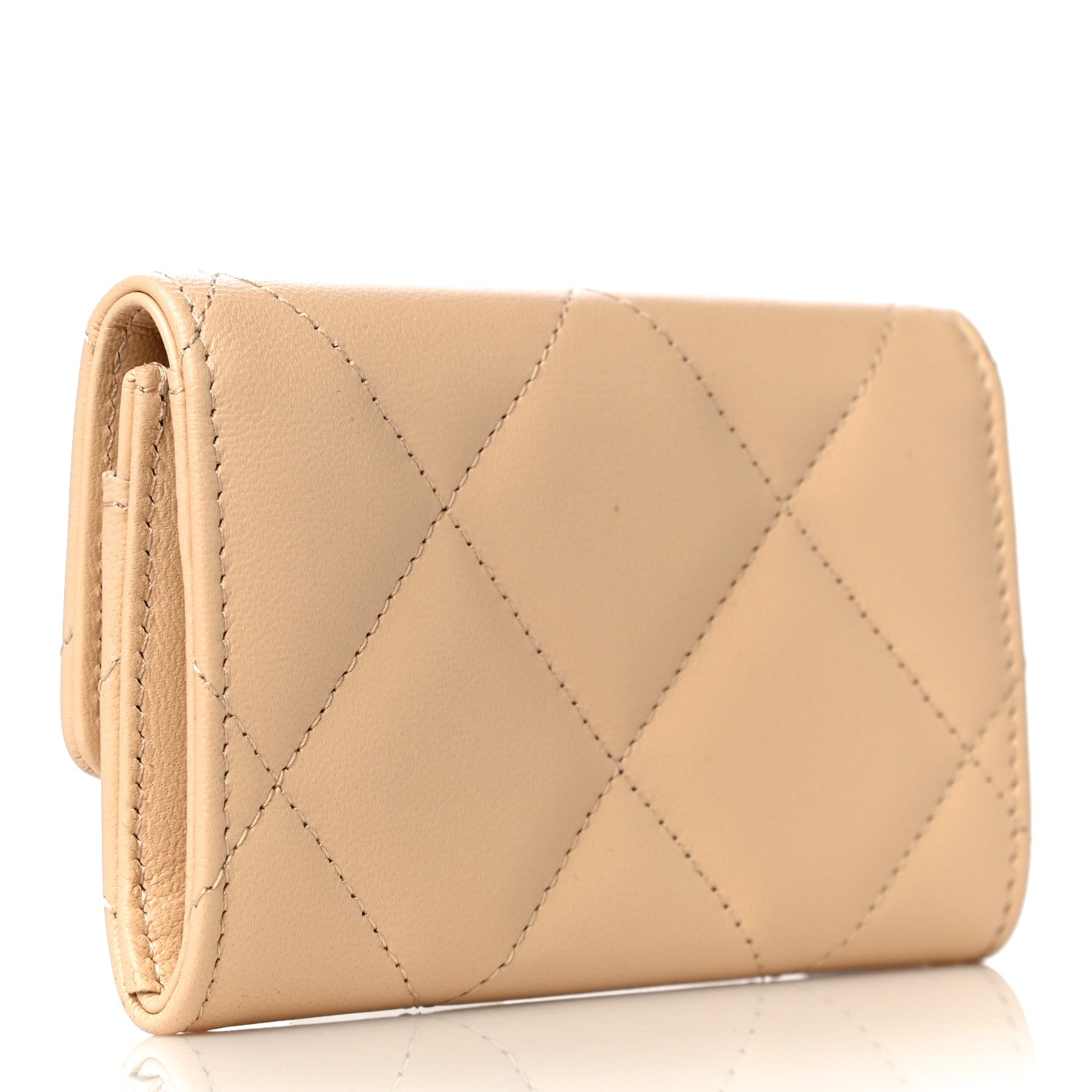 Chanel Shiny Goatskin Quilted Chanel 19 Flap Card Holder Beige 3 of 12