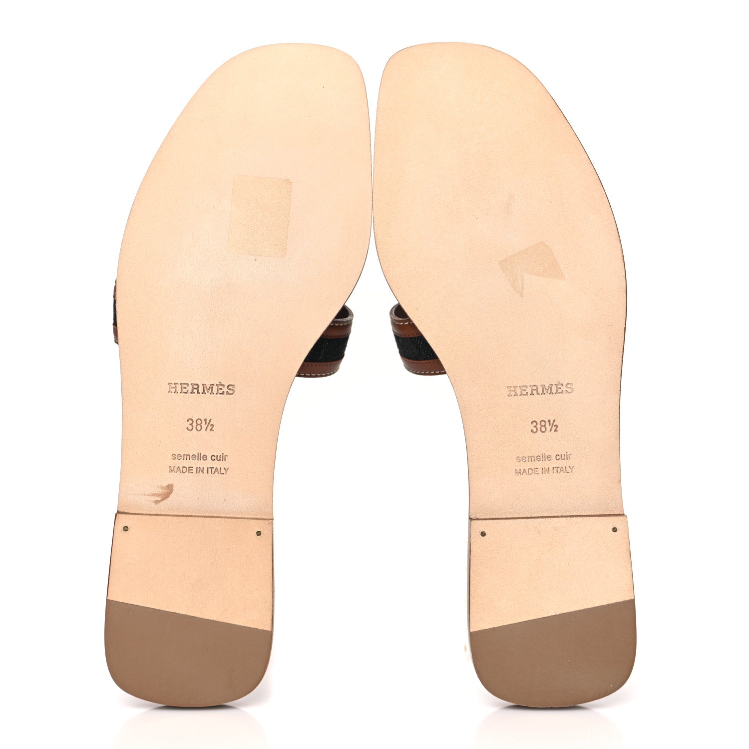 Hermes Calfskin Denim Oran Sandals 38.5 Bleu Brut Gold 5 of 8