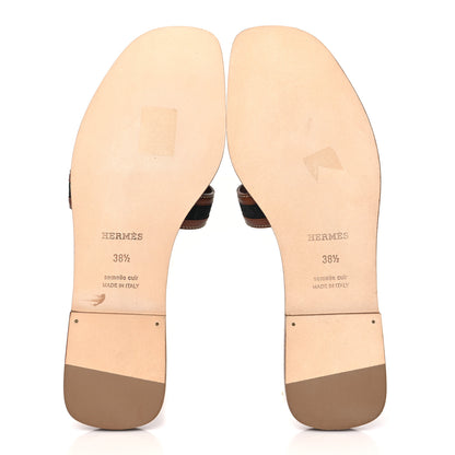 Hermes Calfskin Denim Oran Sandals 38.5 Bleu Brut Gold 5 of 8