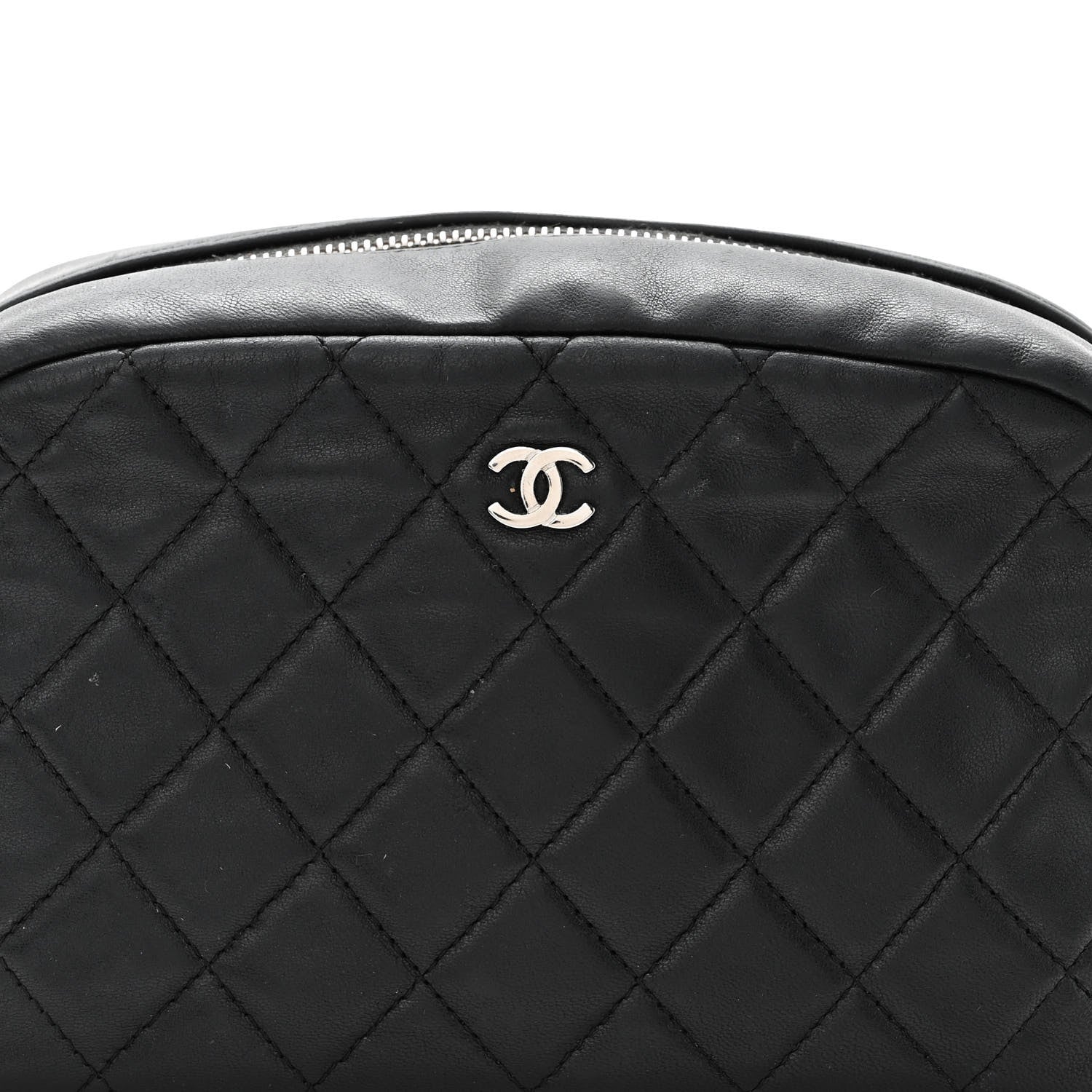 Chanel Lambskin Quilted Medium Curvy Pouch Cosmetic Case Black 9 of 12
