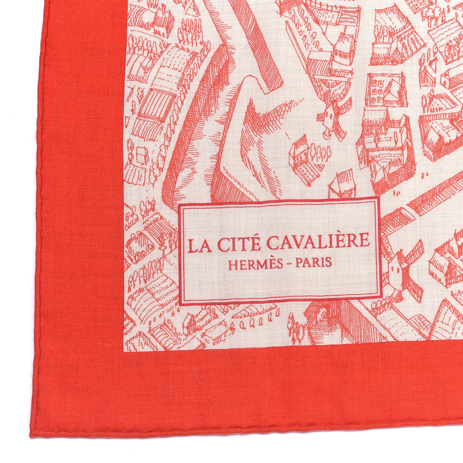 Hermes Cashmere Silk La Cite Cavaliere Shawl 140 Rouge Naturel Anthracite 2 of 4