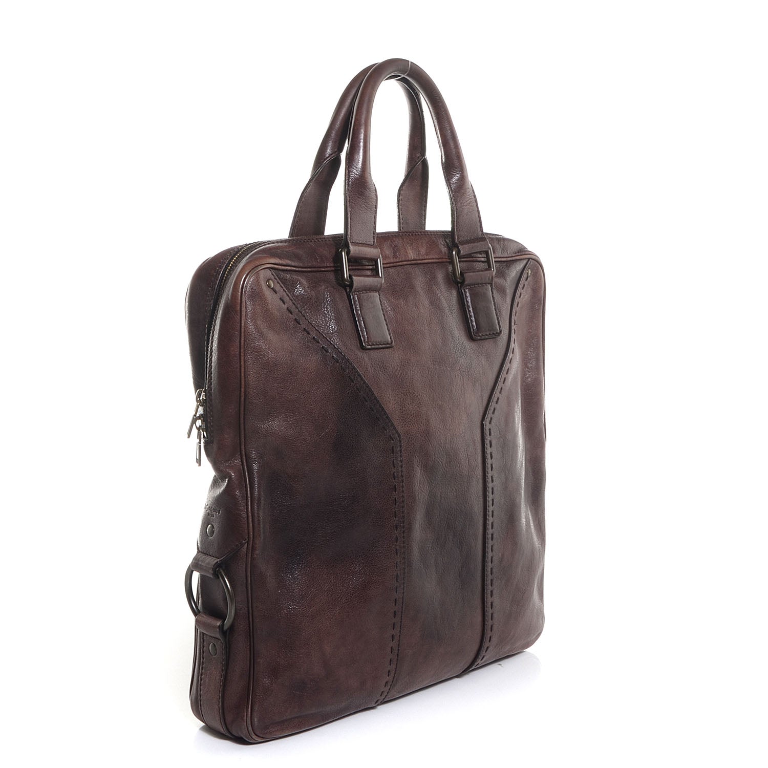 Saint Laurent Tumbled Leather Square Muse Zip Around Tote Brown 3 of 8