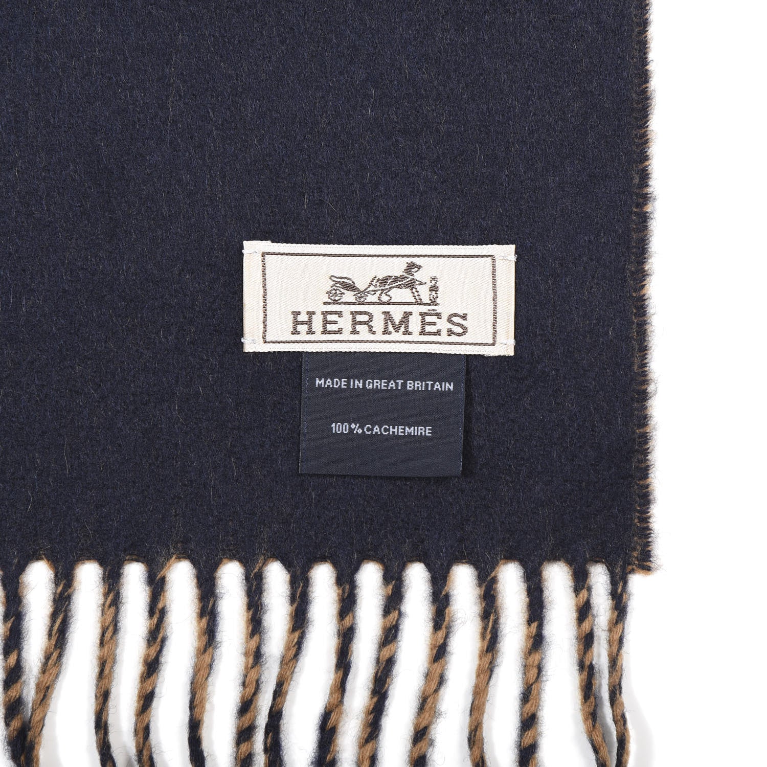 Hermes Cashmere Recto Verso Muffler Camel Marine 3 of 4