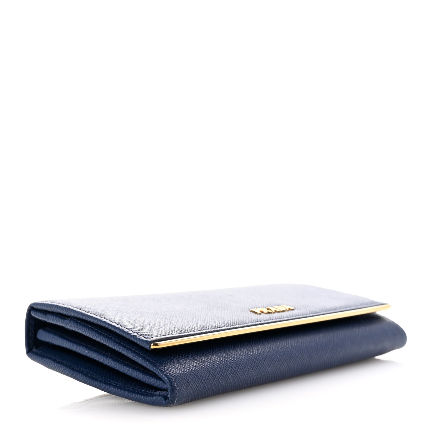 Saffiano Metal Bar Continental Flap Wallet Bluette