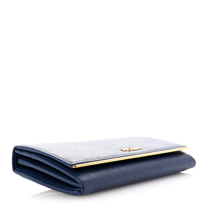 Prada Saffiano Metal Bar Continental Flap Wallet Bluette 4 of 6