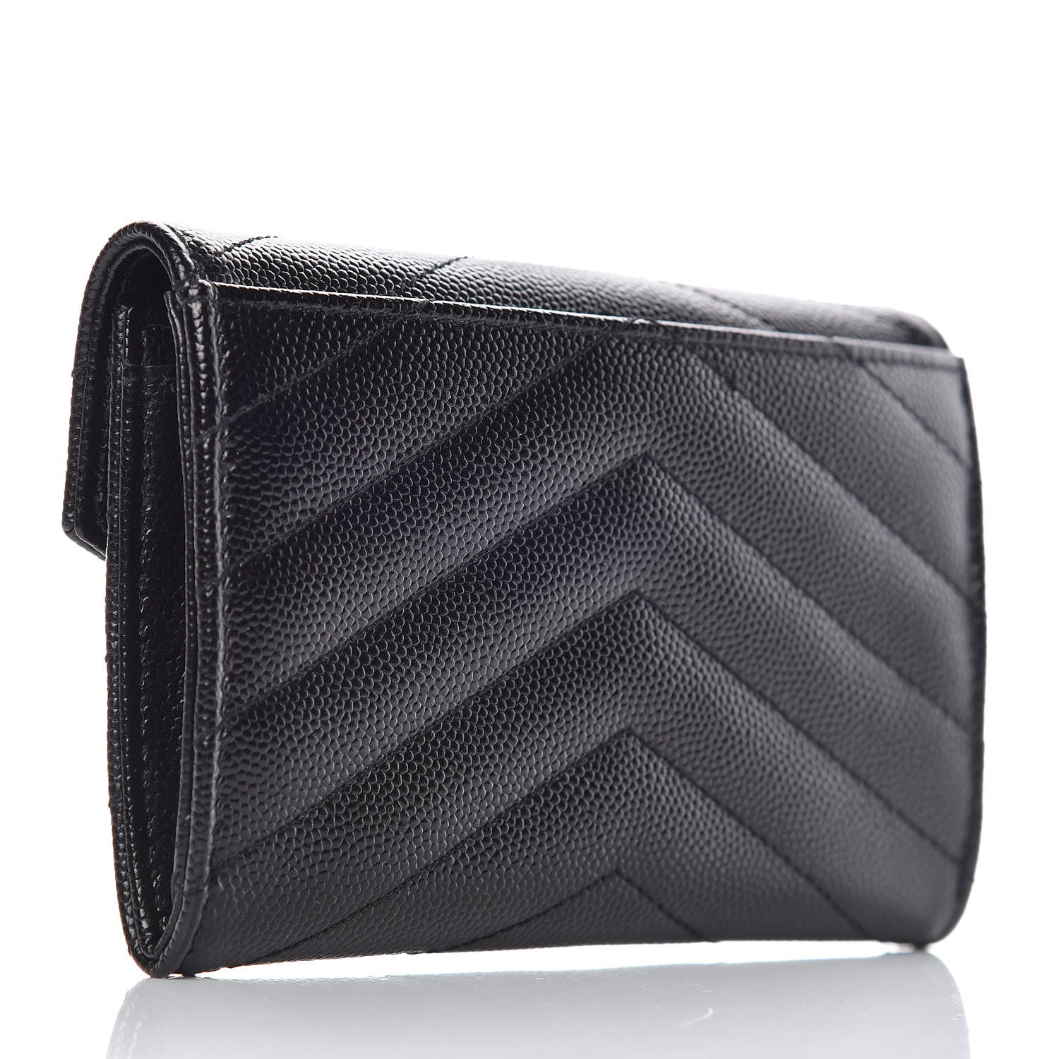 Saint Laurent Grain De Poudre Matelasse Chevron Small Monogram Envelope Wallet Black 3 of 7