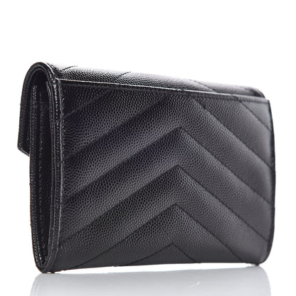 Saint Laurent Grain De Poudre Matelasse Chevron Small Monogram Envelope Wallet Black 3 of 7
