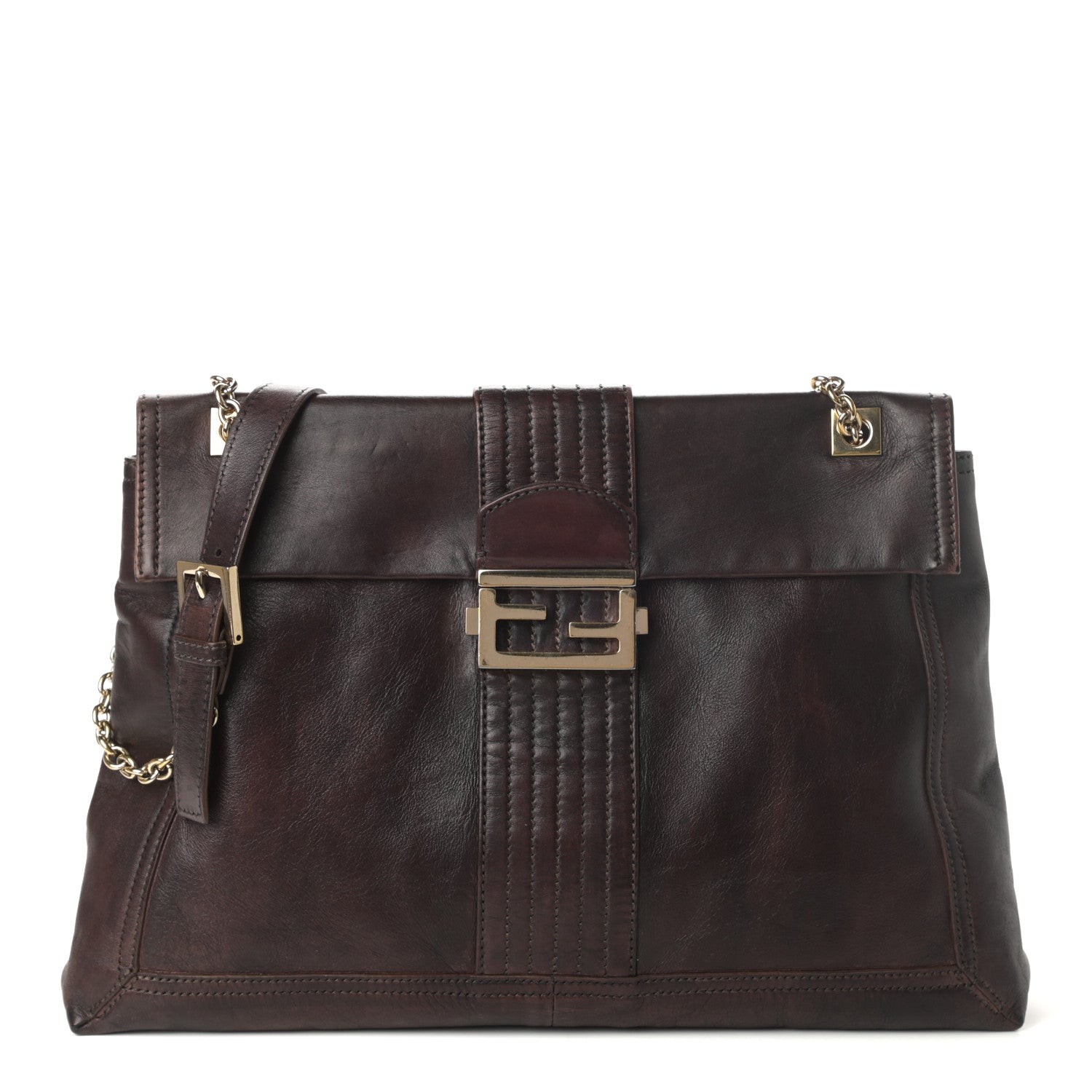 Fendi Vitello Acqua Maxi Baguette Shoulder Bag Dark Brown 1 of 10