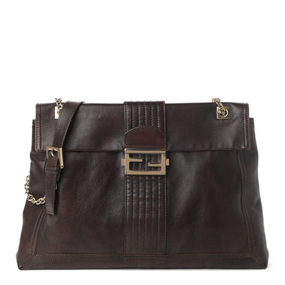 Fendi Vitello Acqua Maxi Baguette Shoulder Bag Dark Brown 1 of 10