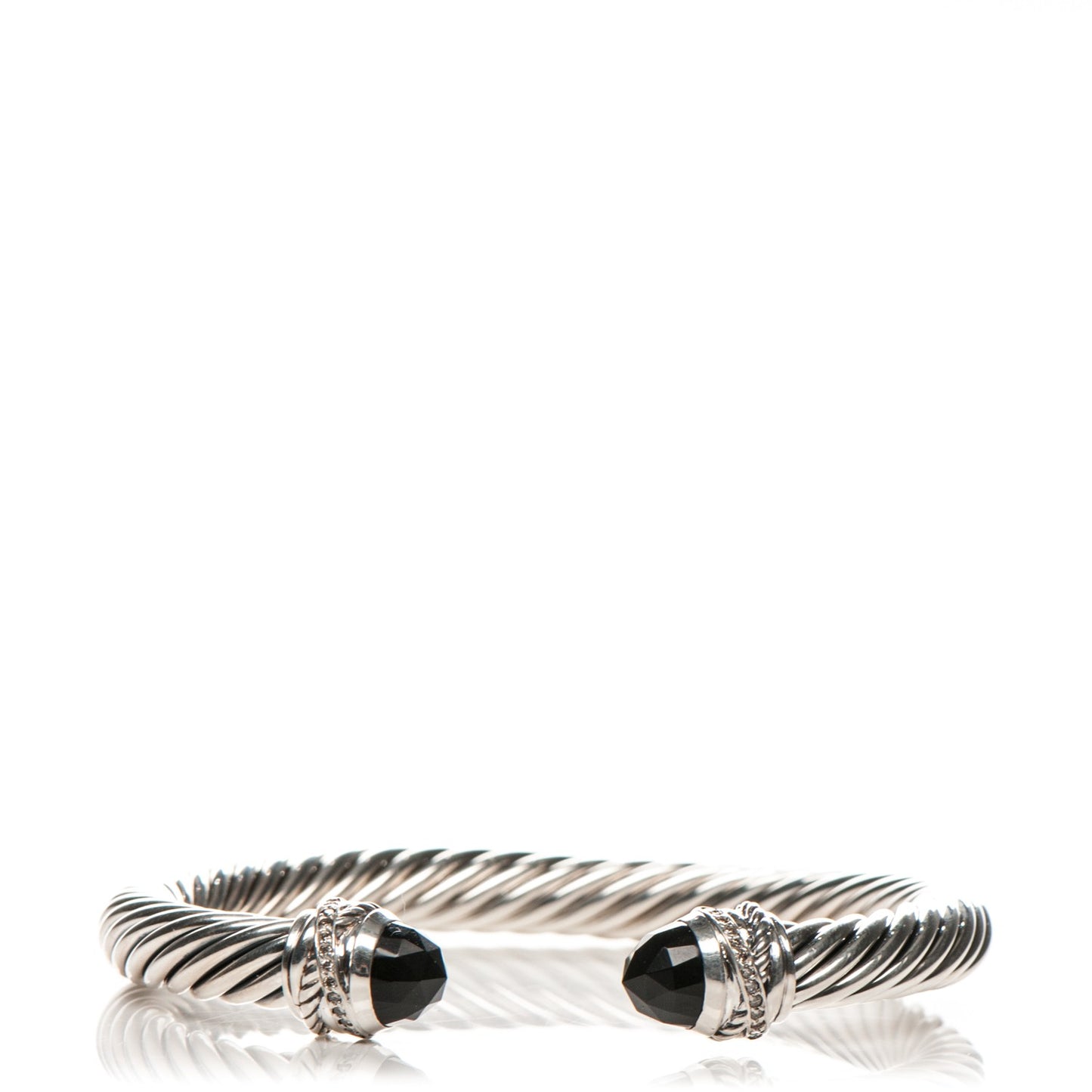 Sterling Silver Diamond Black Onyx 7mm Cable Classics Crossover Bracelet