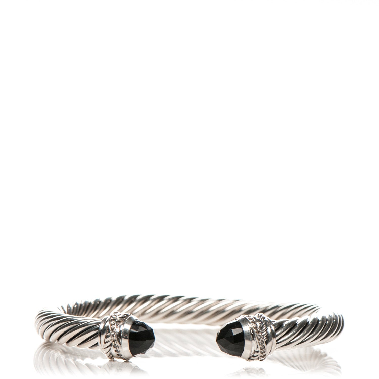 David Yurman Sterling Silver Diamond Black Onyx 7mm Cable Classics Crossover Bracelet 1 of 4