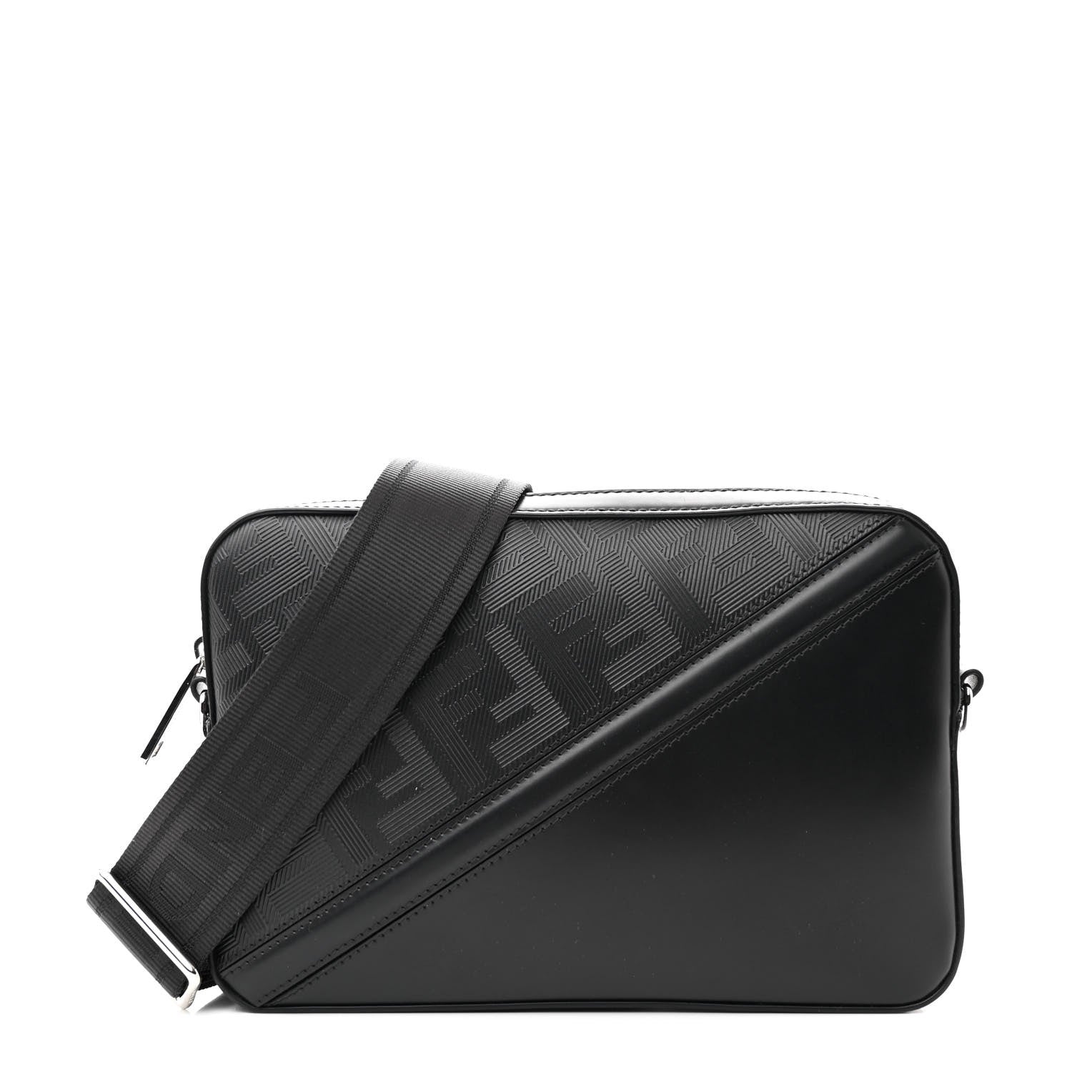 Fendi Glazed Fabric Vitello Liberty FF 1974 Diagonal Medium Camera Case Black 1 of 10