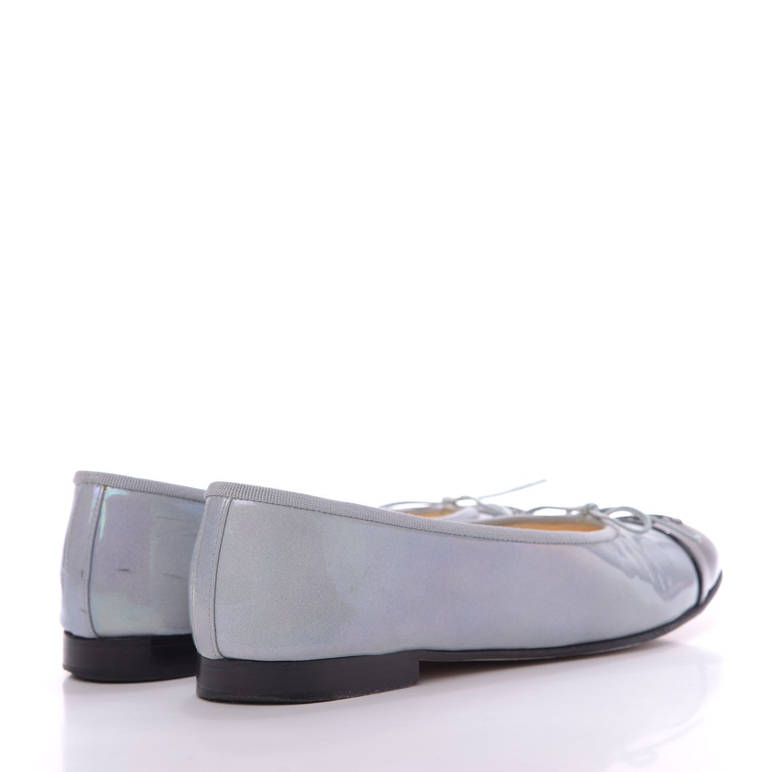 Chanel Patent Calfskin Cap Toe CC Ballerina Flats 37.5 Grey Black 4 of 10