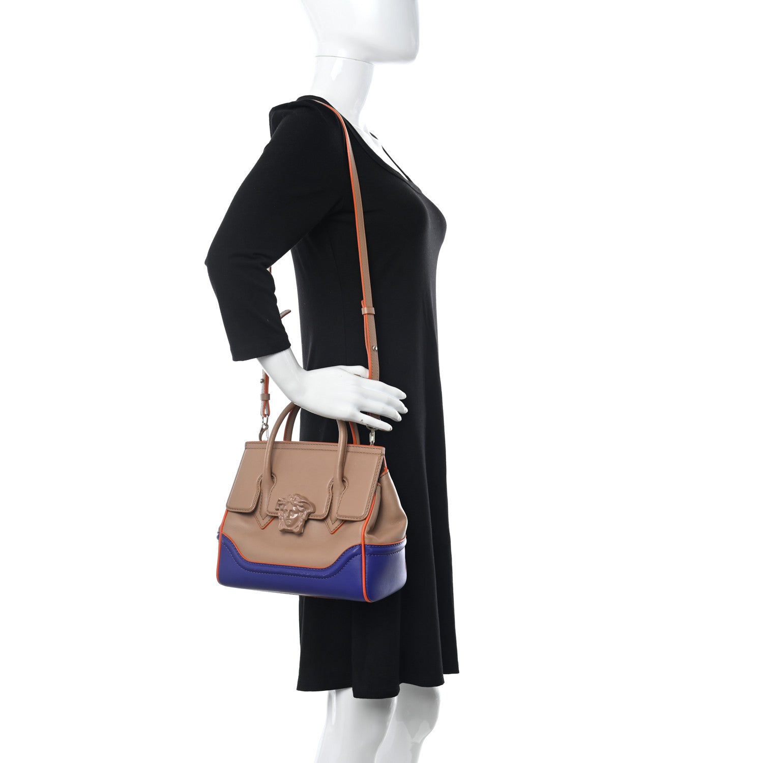 Versace Calfskin Medium Palazzo Empire Bag Beige Blue Orange 2 of 15