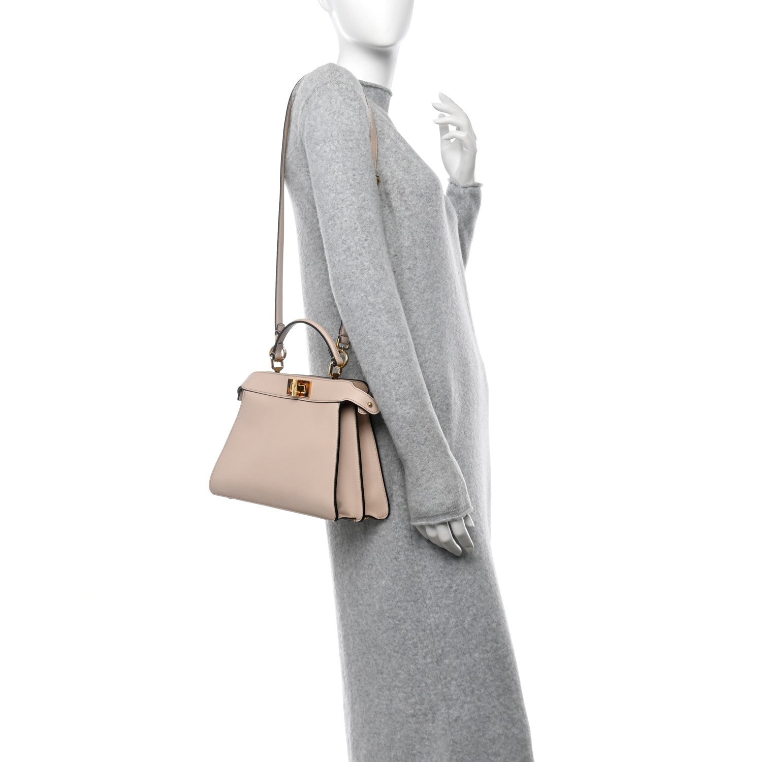 Fendi Vitello Seta Shiny Nappa Plexiglass Small Peekaboo I SEE U Satchel  Poudre 2 of 14