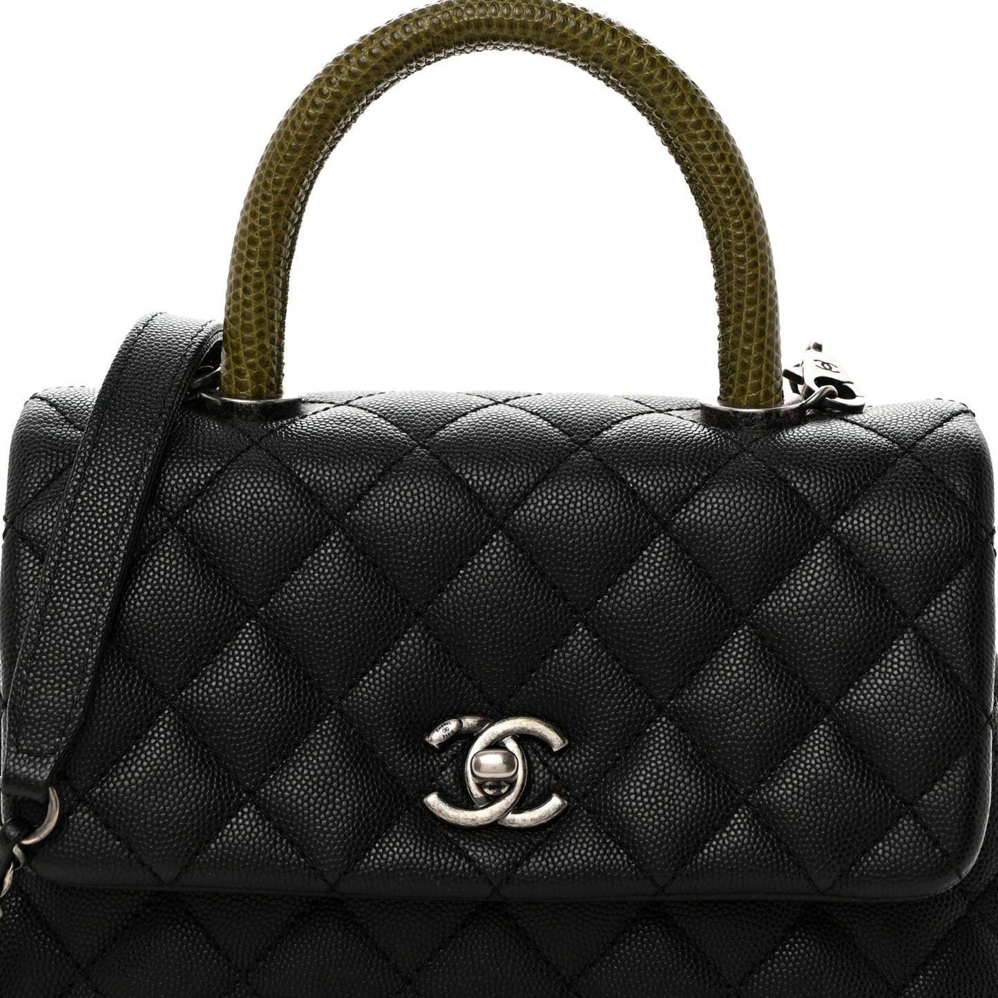 Caviar Lizard Quilted Mini Coco Handle Flap Black Khaki